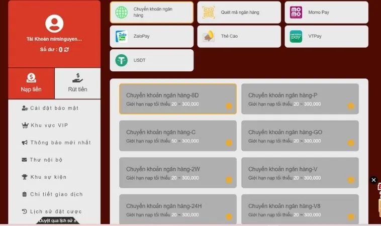 Bí Quyết Nạp Tiền N88 Nhanh Chóng, An Toàn Cho Cược Thủ Chuyên Nghiệp 2 Giao diện nạp tiền N88